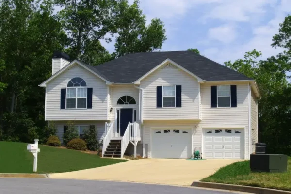 White suburban home at the end of cul-de-sac