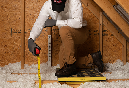 Man inspecting insulation in a Georgia attic 